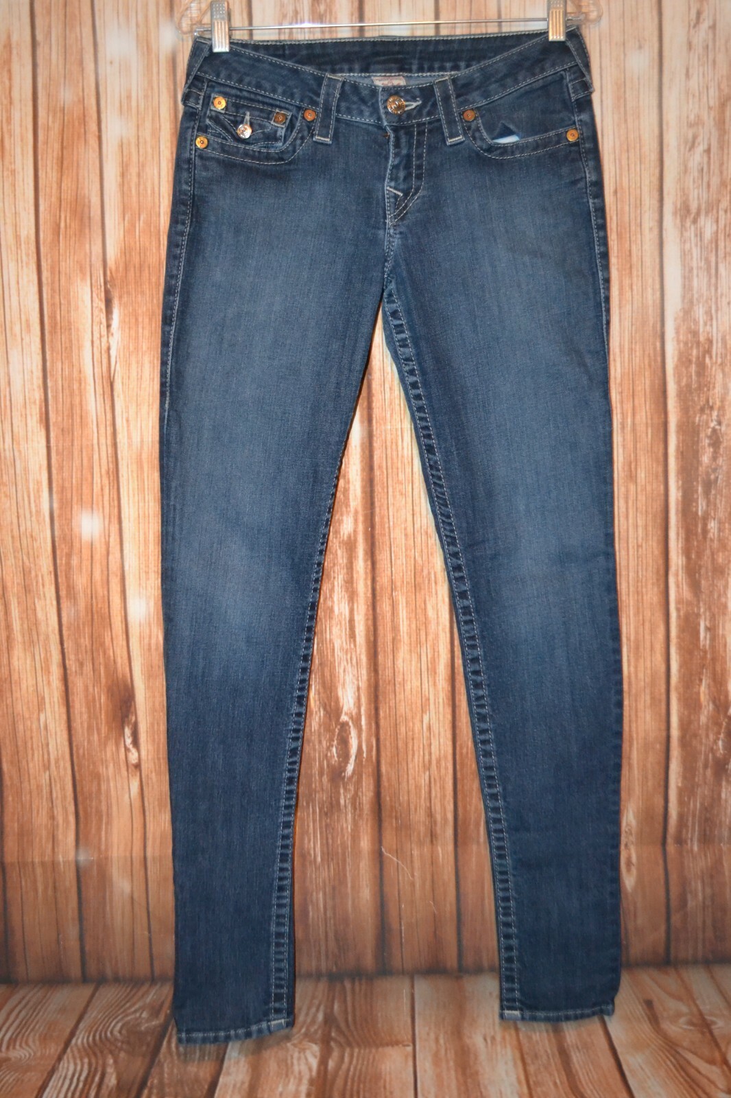 True Religion Women's Skinny Embellished Pocket Flaps Blue Denim Jeans Sz 29x32 thumbnail 4