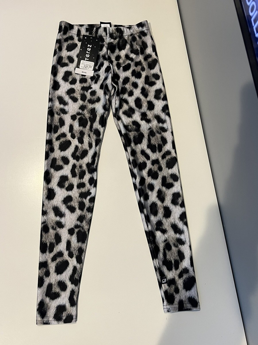 NEW Terez Girls Hi Shine Snow Leopard Fur Printed Leggings Pants