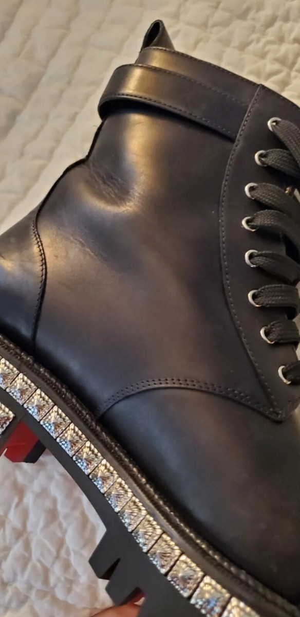 Christian Louboutin King Street Black Lace Up Spike Combat Boots