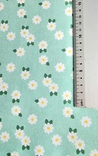 4 Metre Mint Green Daisy's Flowers Printed 100% Cotton Poplin Fabric. 
