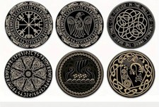 6x Wikinger Holz Untersetzer rund Nordland Tisch Deko Thor für Tasse Glas Becher