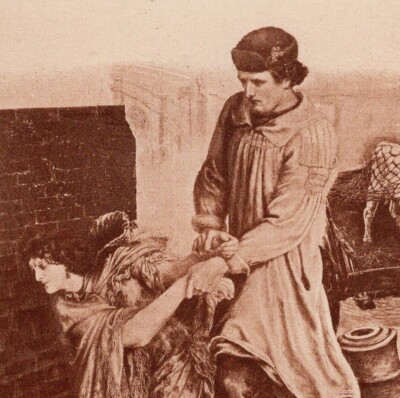 SEPIA 1903 WOMAN CAPTIVE - ''Found'' Rossetti Romance Antique Engraving w Video