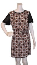 NWT Women's Michael Kors S/S  Brown/Black Geometric Print Blouson Dress Sz 10
