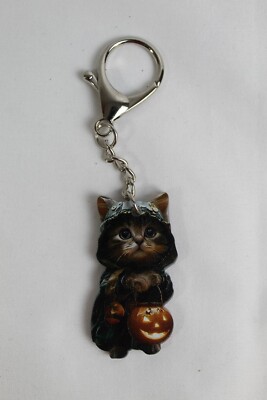 Halloween Pumpkin Kitten Key Chain Key Ring , Home Decor - Acrylic Material