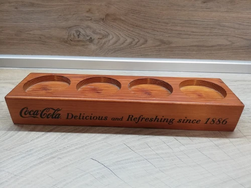 Vtg Coca-Cola 4 Bottle Wooden Display Stand Delicious and Refreshing since 1886