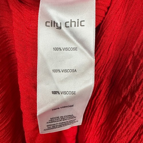 City Chic Dress Womens Large Red Pure Viscose Off The Shoulder Tie Waist Ruffle - Picture 4 of 7