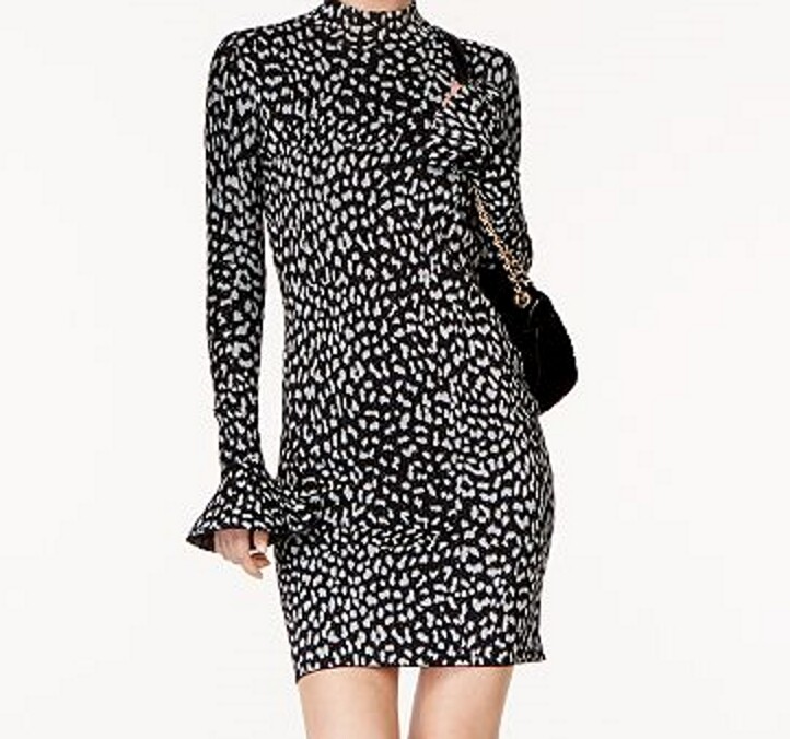 michael kors bodycon dress NWT $155 Metallic Cheetah Print Bell Sleeve YGroup_interstella-sequin-long-sleeve-mini-dress How to Style Mid Size:2XL USA 13 inch size L