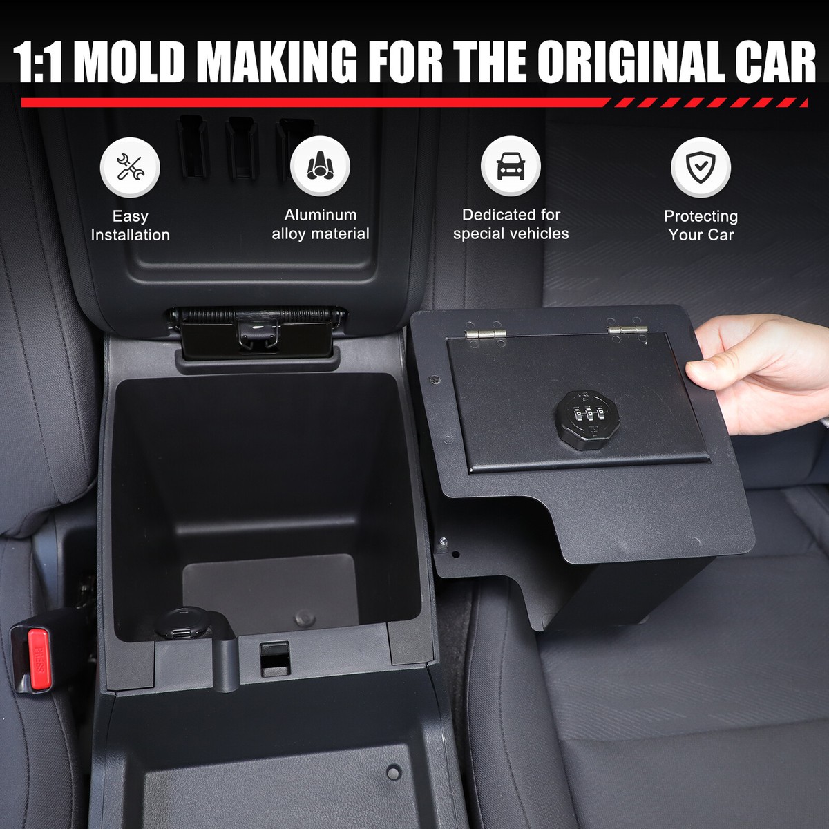 Center Console Safe GUN Storage Lock Box W/ TRAY For Nissan
