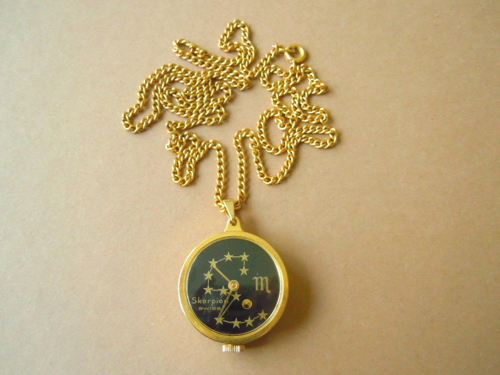 Zodiac Sign Pocket Watch Manual Winding with Chain Sc… Gem