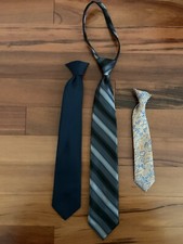 Lot Of 3 Kids Boys Ties Clip On Zipper Orange Paisley Solid Stripe