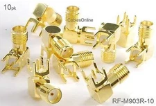 10-Pack SMA Female Jack PCB Mount, Gold Plated Right-Angle RF Connectors