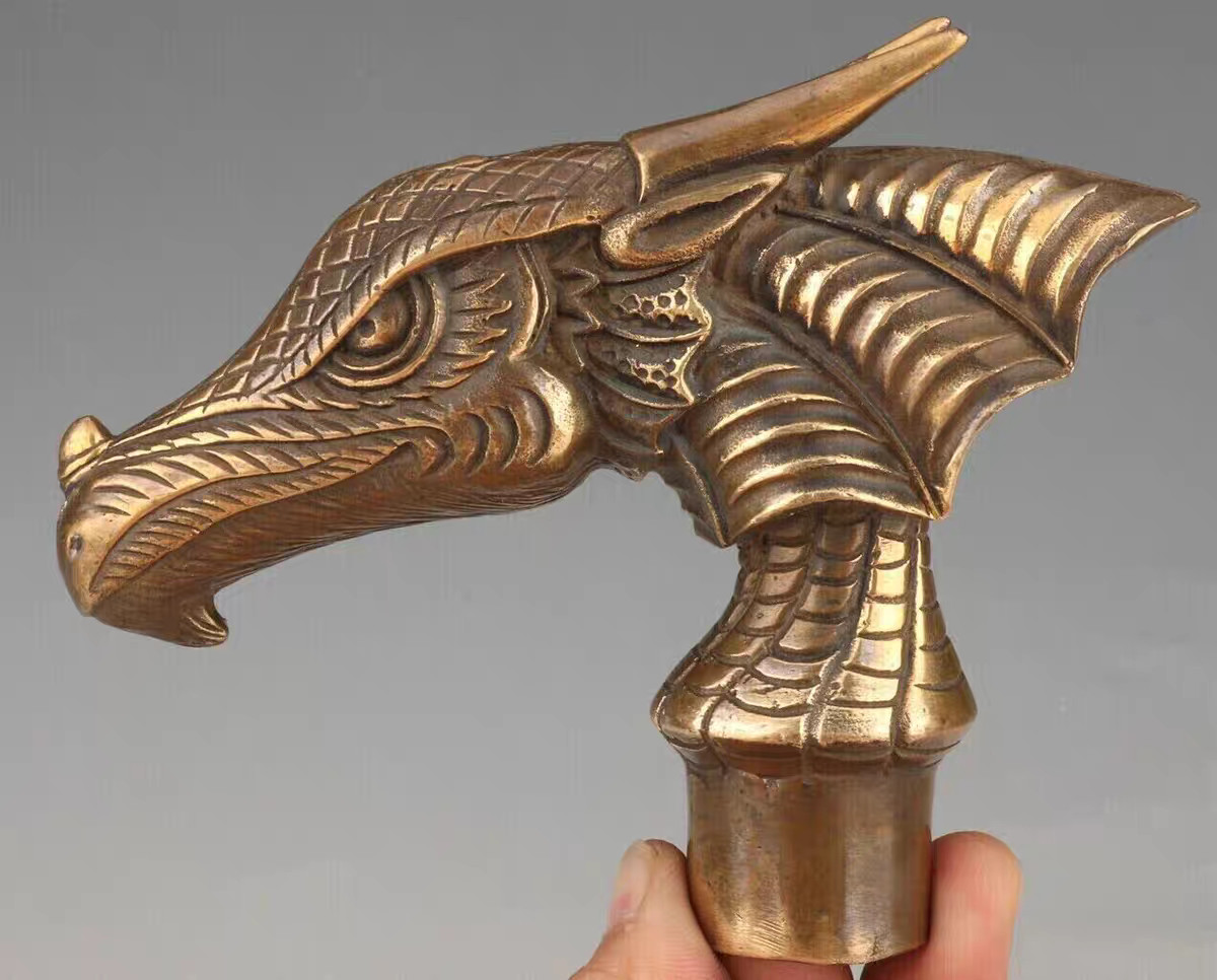 Solid Brass Dragon Head Statue Walking Stick Cane… - image 1