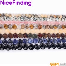 14mm Natural Gemstone Coin Assorted Stone Beads For Jewelry Making Strand 15"DIY