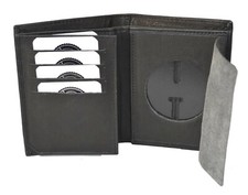 Sheriff Badge Holder Made of Cowhide Universal black Circle Badge Cutout Wallet