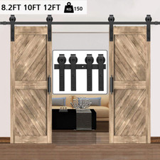 6.6FT-11.6FT Sliding Barn Door Hardware Closet Track Kit for Double Door Black