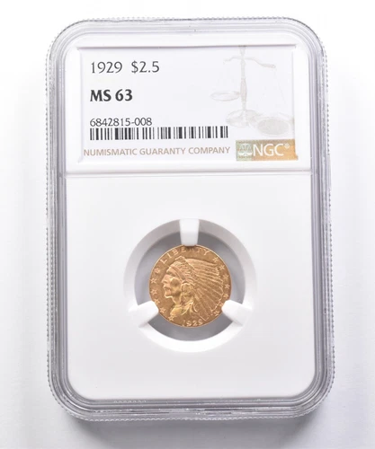 1929 $2.50 Indian Head Gold Quarter Eagle MS63 NGC *7344