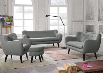 Premium Set 1-2-3-HO Garnitur 3-Sitzer Sofa Hocker Sessel Samt Vintage Farben