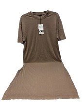 Zara T-Shirt Dress Brown/Beige Long Casual Side Slit Summer Dress, Size M, 40”L
