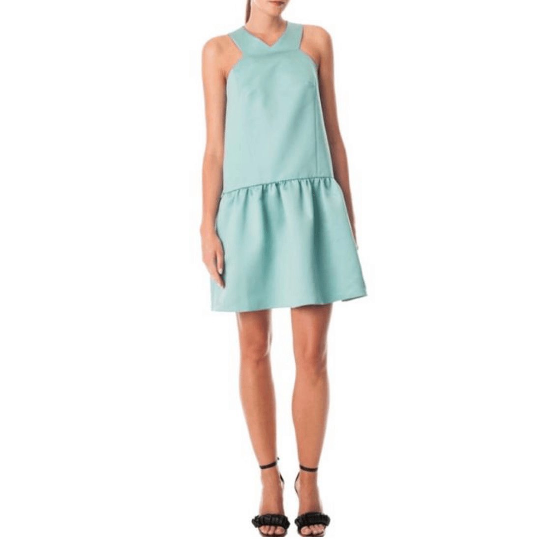 Tibi, Turquoise Satin Drop Waist Sleeveless Racerback Dress w/ Pockets Womens 2 Tibi, Turquoise Satin Drop Waist Sleeveless Racerback Dress w/ Pockets Womens 2