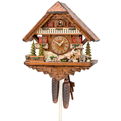 Kuckucksuhr ''Holzhacker mit Schäferhund'' 42x40x21cm Wanduhr Schwarzwalduhr