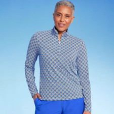 Lands' End Women's Long Sleeve 1/4 Zip Rash Guard Swim Shirt Blue Size Small