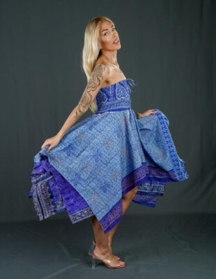 knee length dresses for ladies Baltic Born Womens Spell Boho Midi Dress | Blue + Peach Floral main image 0