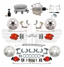 1965-68 Chevy Impala Front Rear Red Wilwood Disc Brake Chrome Booster Adjustable