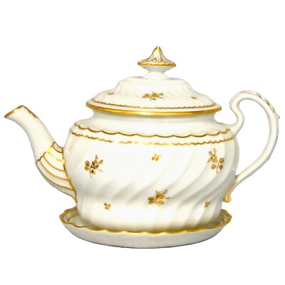 Antike georgianische Worcester / ähnliche Porzellan Teekanne Deckel und Ständer um 18. Jh.