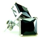 Cz Women's New Sterling Silver Studs Earrings 8 mm Princess Cut 5.12 Ct Onyx