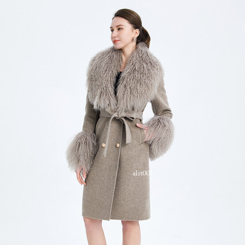 ALTRA Cappotto donna lana staccabile pelliccia mongola collo polsini cappotto lungo cappotto lusso