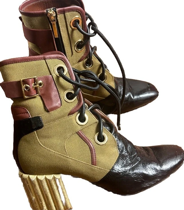 Christian DIOR Bottes Glorieuses Femme, Talon Doré Taille Euro 37 Taille US 7 Olive