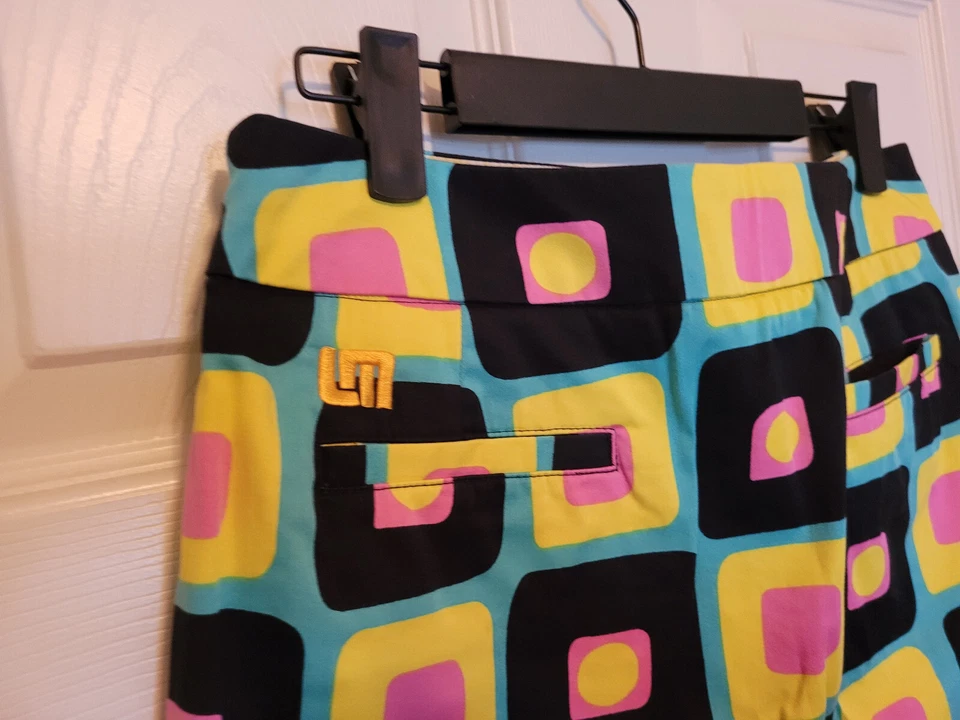 Falda corta LoudMouth Golf para mujer colorida amarilla rosa talla 2 Foto 3 de 4