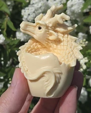 Baby Dragon In Egg Tagua Nut Dragon Egg Dragon Hatching from Egg Figurine