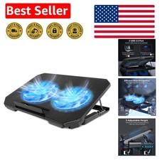 Ergonomic Laptop Cooling Pad with Adjustable Height  Dual 5" Fans Black 
