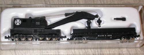 Grúa de demolición Con-Cor 001-602001 escala N con vagón plano - Santa Fe Excelente | Condition: Used