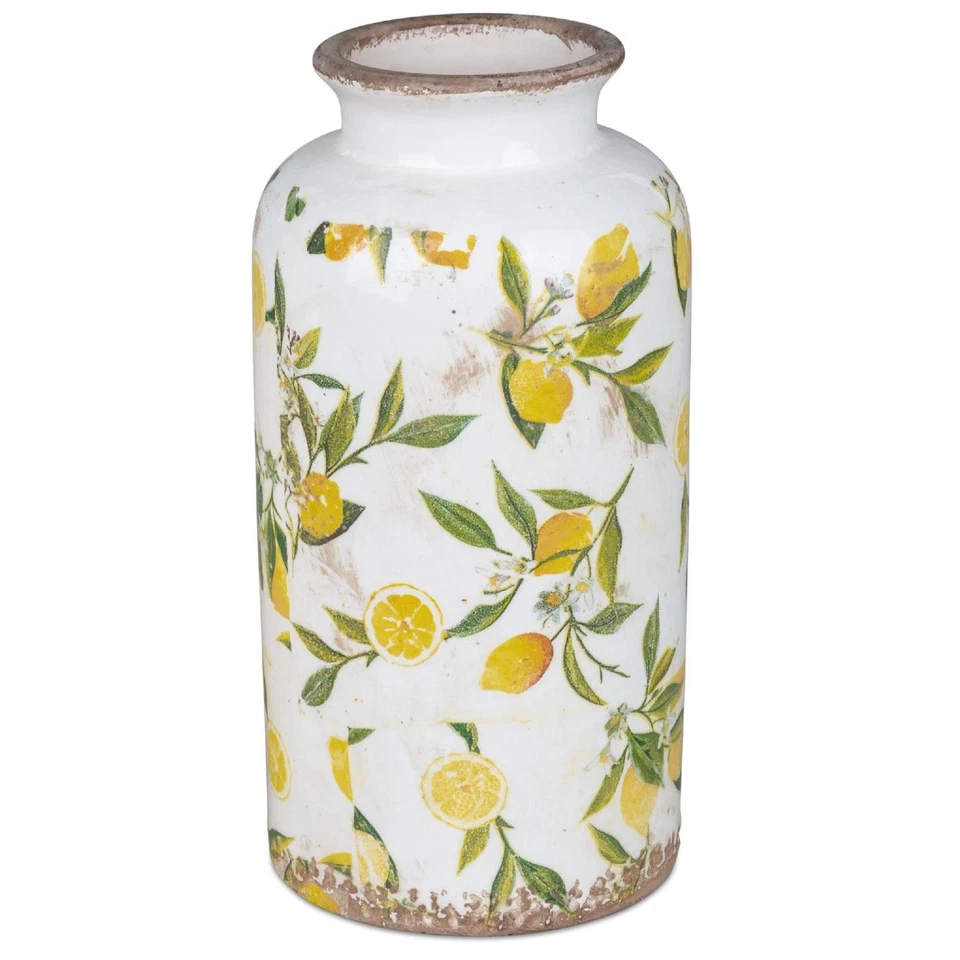 Deko Vase VINTAGE ZITRONEN weiß gelb H. 27cm Keramik Formano Garten S25