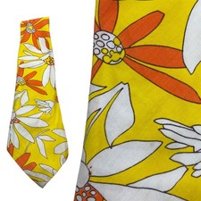 VINTAGE 70s Wide Kipper Tie Bright Floral Yellow Orange Necktie Men 1970s Flower