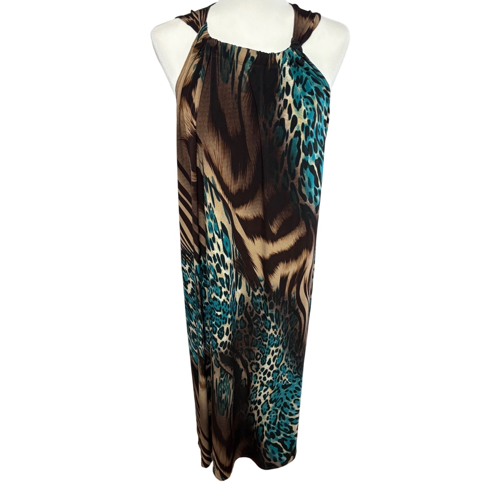 VTG y2k MSK Womens 2X Animal Print Maxi Dress abstract boho USA Made vacation