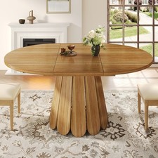 Extendable Dining Table, 118(158)×118x77cm Round/Oval Kitchen Dining Room Table