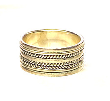 Unisex Sterling Silver 925 Wide Band Ring with Braided Rope Design 7.00g