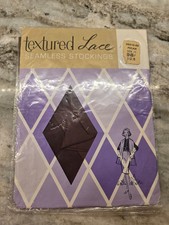 Vintage Rare Textured Lace Seamless Stockings Pecan Size 11