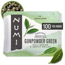 Organic Gunpowder Green Tea, 100 Green Tea Bags, Full-Bodied Gently Rolled