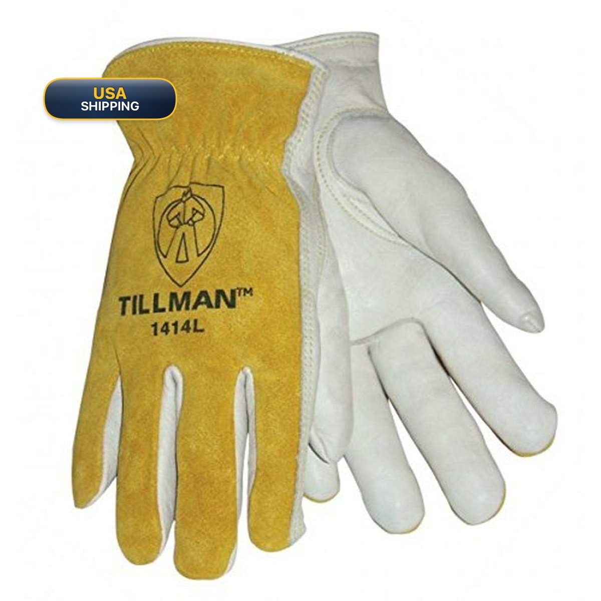 Tillman 1414M Cowhide Leather Drivers Glove Medium White/Yellow (Pack of 12)