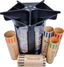 Coin Sorter Tube Coin Counter with Coin Wrappers, 5-IN-1 Change Sorter Change C