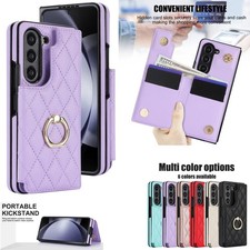 For Samsung Galaxy Z Fold 6 5 4 3 Magnetic Leather Ring Stand Card Wallet Case