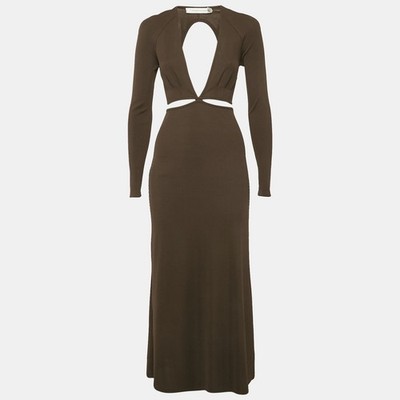 Christopher Esber braunes Rippstrick Cut-Out Midikleid XS