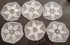Servietten Set gehäkelt 6 Stück weiss Tischdeko Tischdecke Handarbeit