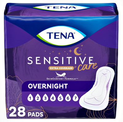 TENA Sensitive Care Extra Coverage Overnight Incontinence Pads for Women, 28 Ct