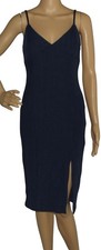 Forever 21 Dress Womens Large Navy Blue knit bodycon v-neck leg slit knee length