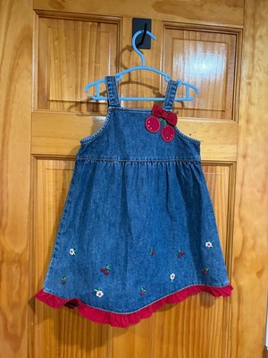 Vintage Gymboree Toddler Denim Dress Cherry Embroidery Bow Ruffle Hem 3T